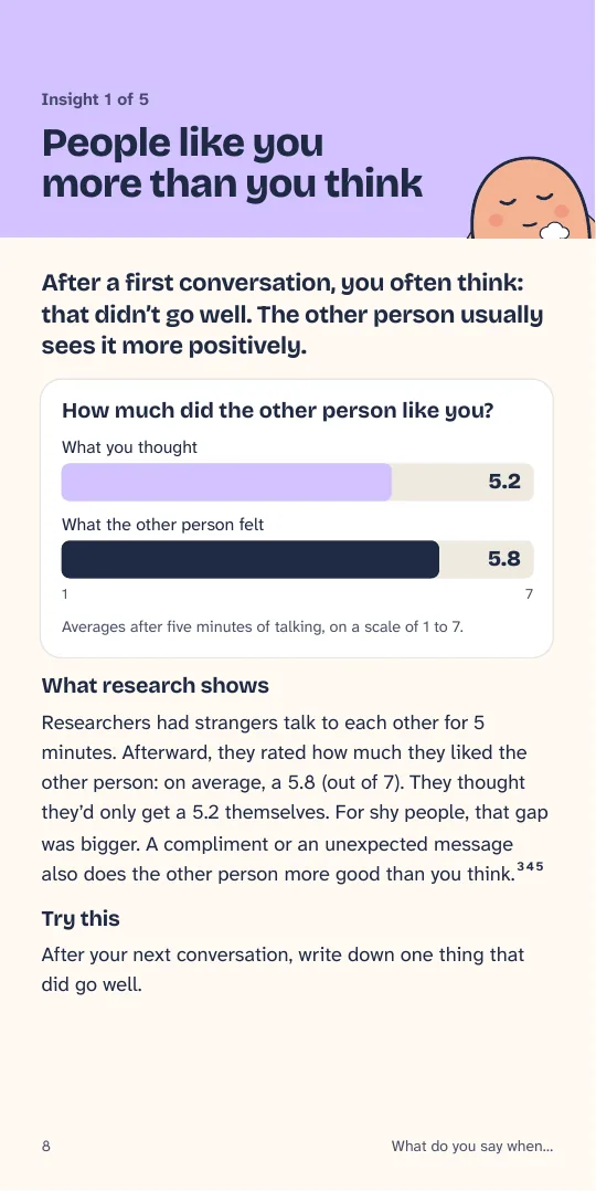 Page with a chart: how much the other person liked you, and how much you thought they did.